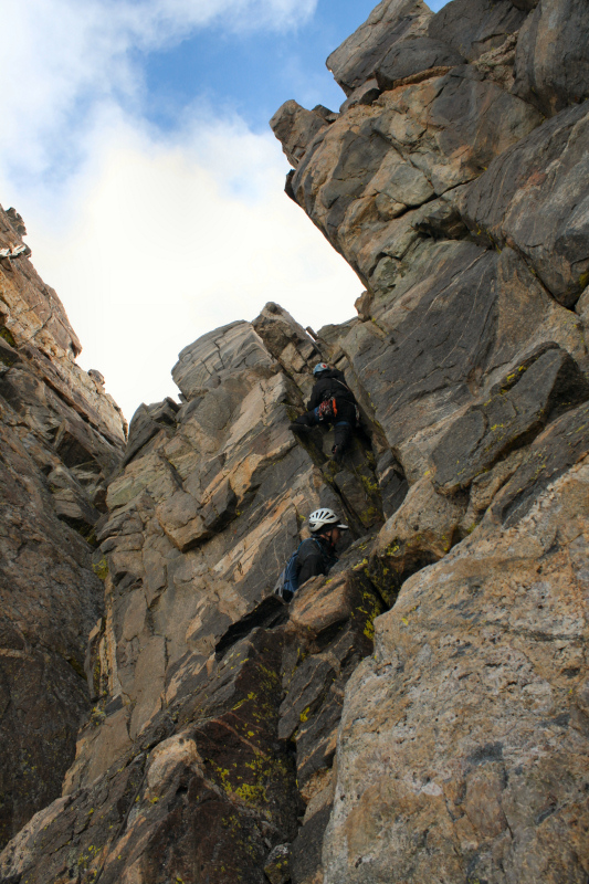 Climbing the crux pitch